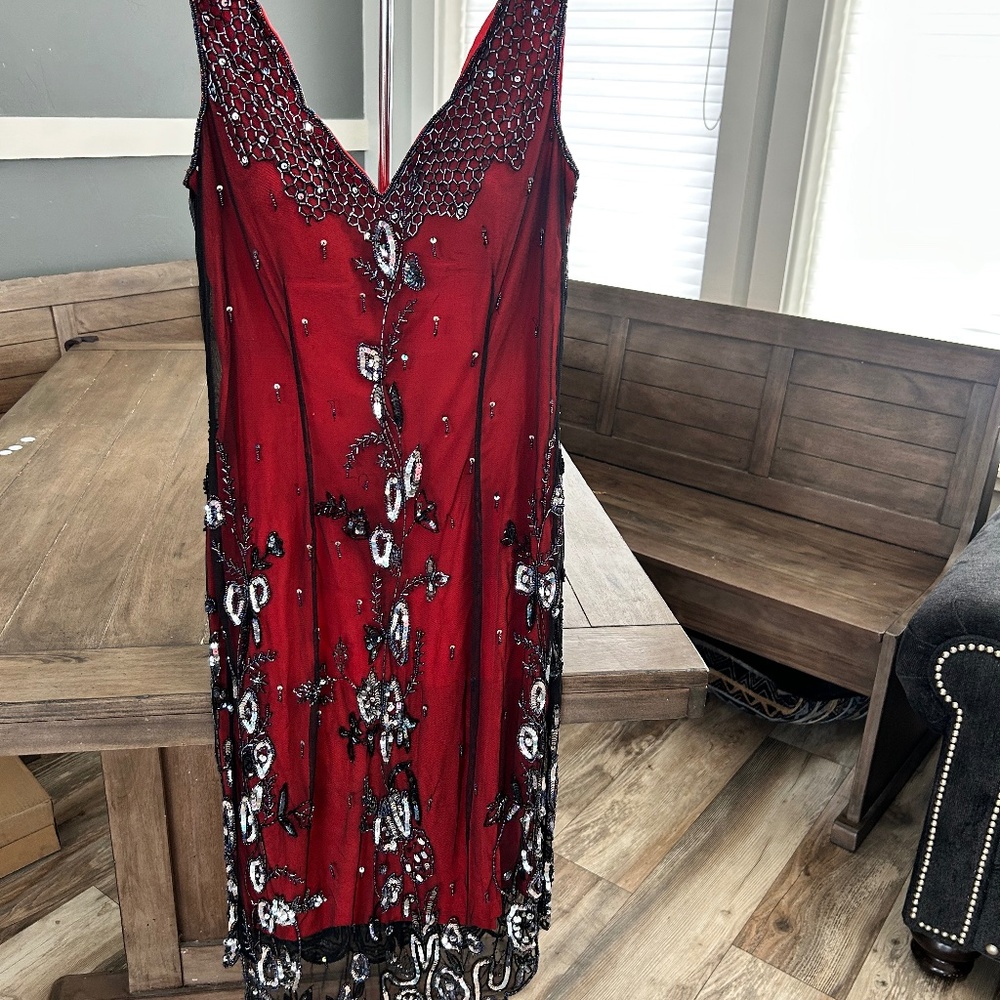 Red beaded party dress M